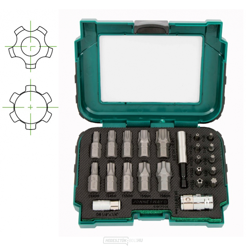 Bit készlet 1/4", TORX ötpontos lyukkal és TORX-plus IP, 23 darab - JONNESWAY S29TP23S