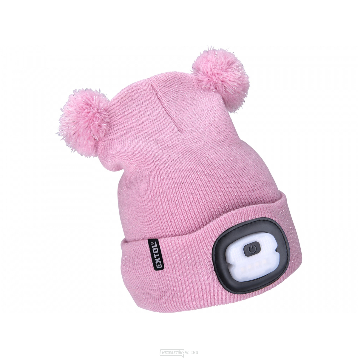 4x25lm-es fejlámpa fejpánttal, USB töltéssel, rózsaszín csillámokkal és pomponokkal, gyermekeknek való