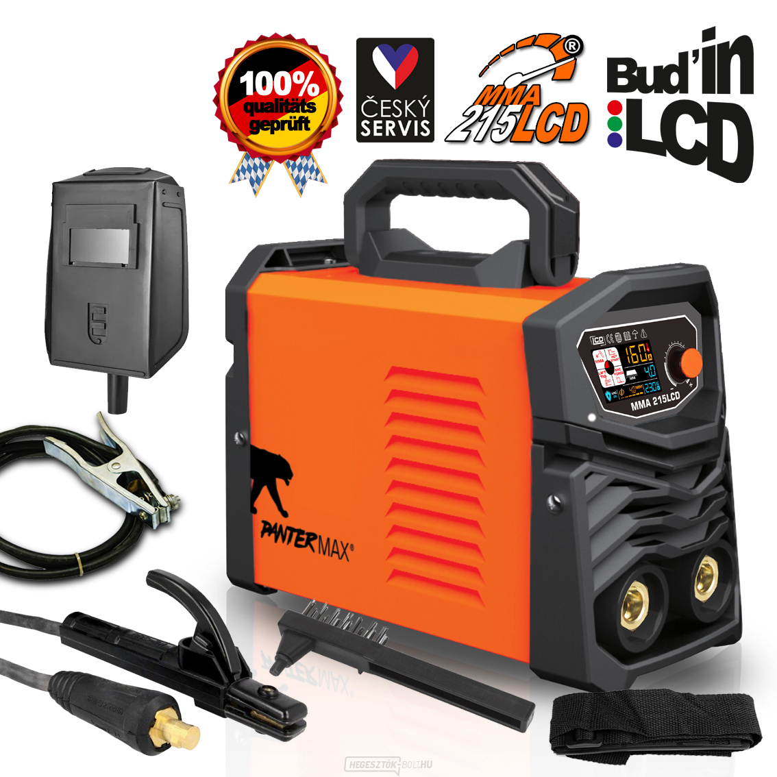 PANTERMAX MMA215LCD inverter MMA/TIG hegesztő + kábelek + kefe + szíj