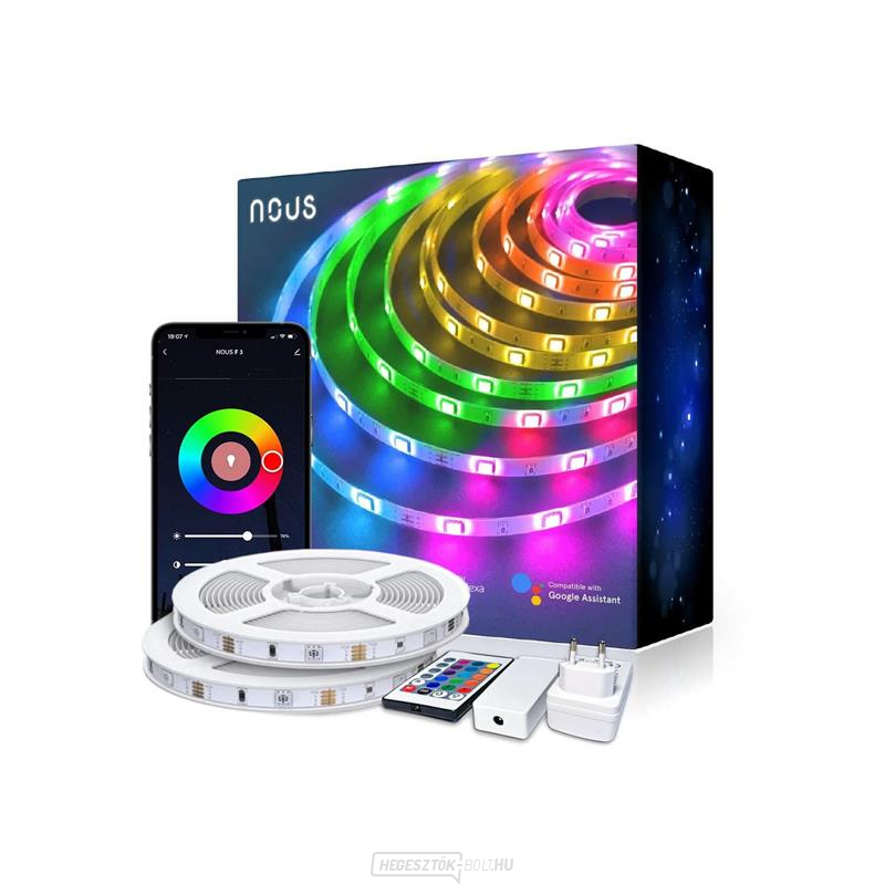 Intelligens LED szalag 12V 40LED/m IP44 36W RGB NOUS F3 20m WiFi Tuya