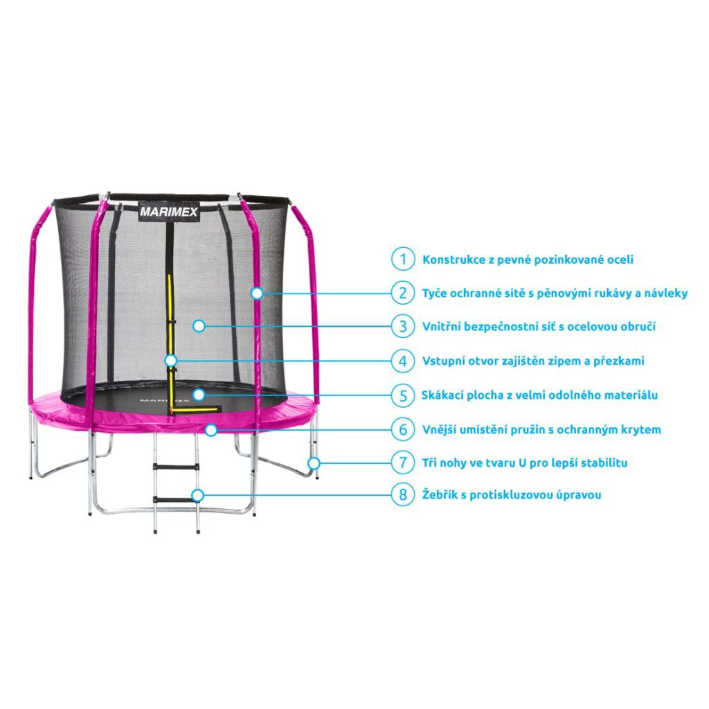 Trambulin Marimex 244 cm rózsaszín + védőháló + lépcsőfokok INGYENES  Előnézet 
