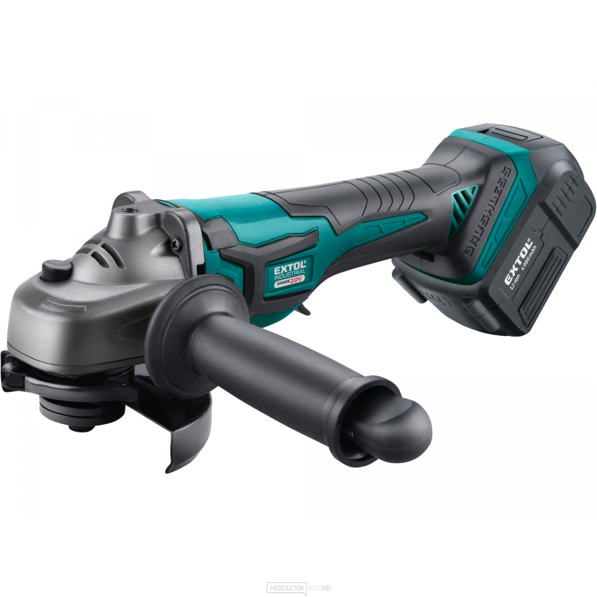 Akkus sarokcsiszoló 125mm EXTOL INDUSTRIAL, SHARE20V, KEFE NÉLKÜLI, 20V Li-ion, 4000mAh