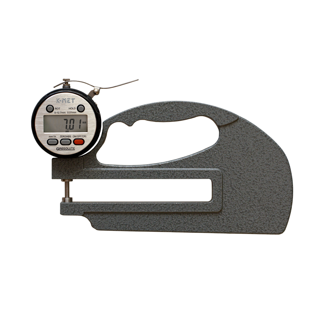 Digitális mikrometrikus vastagságmérő KINEX ABZ 0-10mm, kar hossza 120mm, 0,01mm, DIN 863