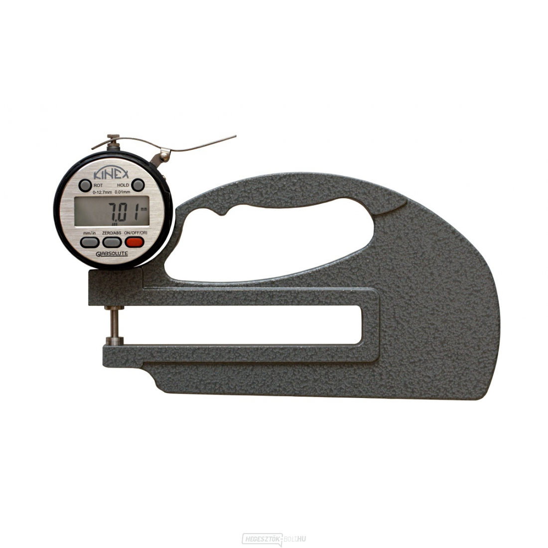 Digitális mikrometrikus vastagságmérő KINEX ABZ 0-10mm, kar hossza 120mm, 0,01mm, DIN 863