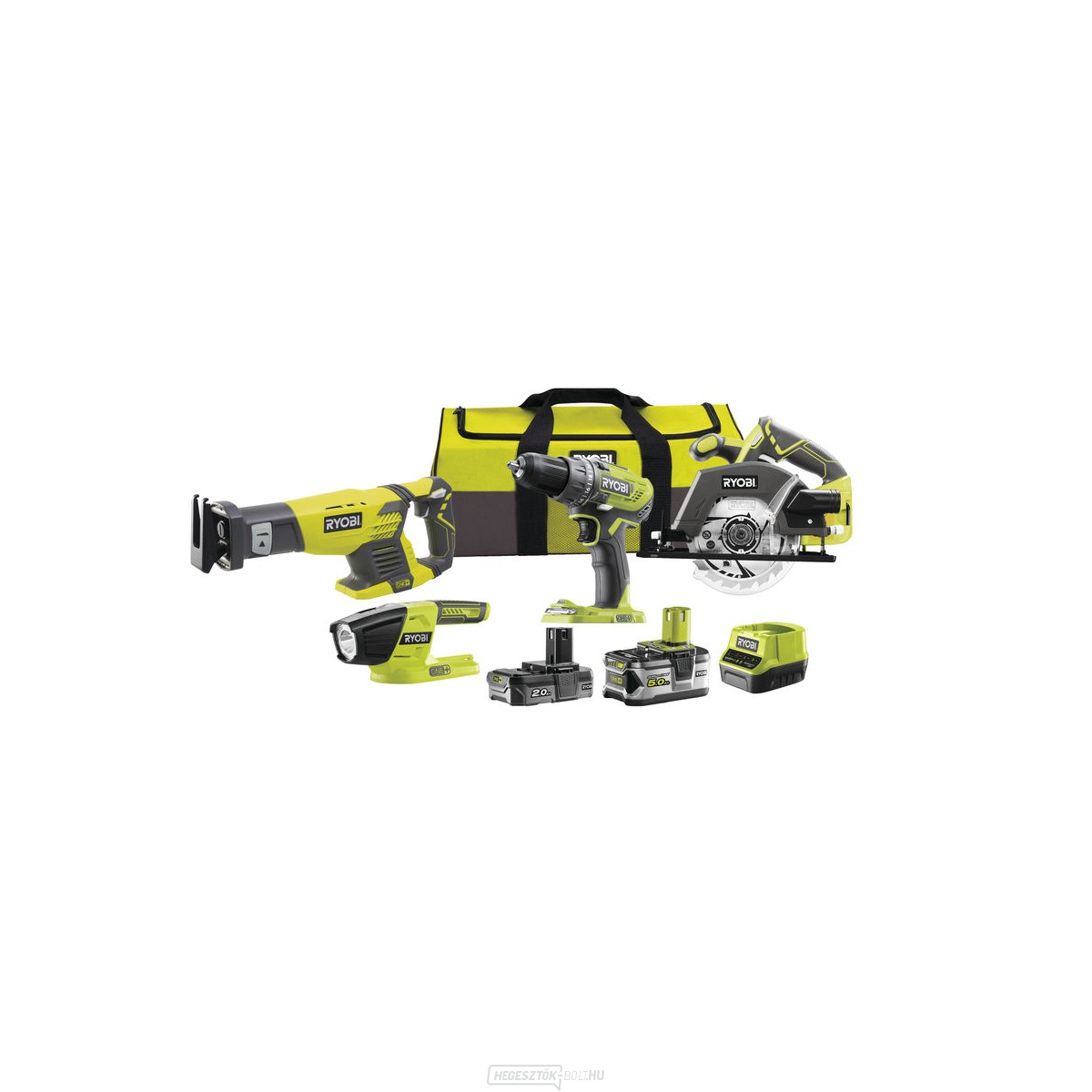 Ryobi R18CK4-252S 18 V-os akkumulátor készlet (R18DD3 R18T-0 RRS1801M R18CSP 1 x 5,0 Ah 1 x 2 Ah töltő)