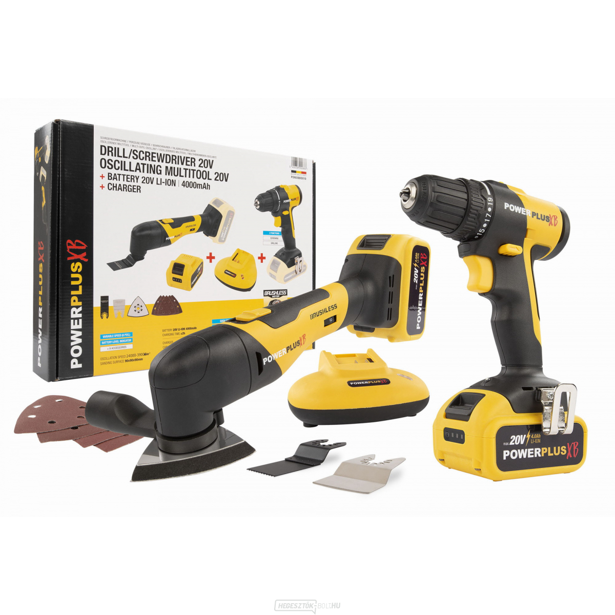 POWERPLUS POWXBBOX10 - Akkus fúró- és többfunkciós csiszolókészlet 20V bat.4,0Ah