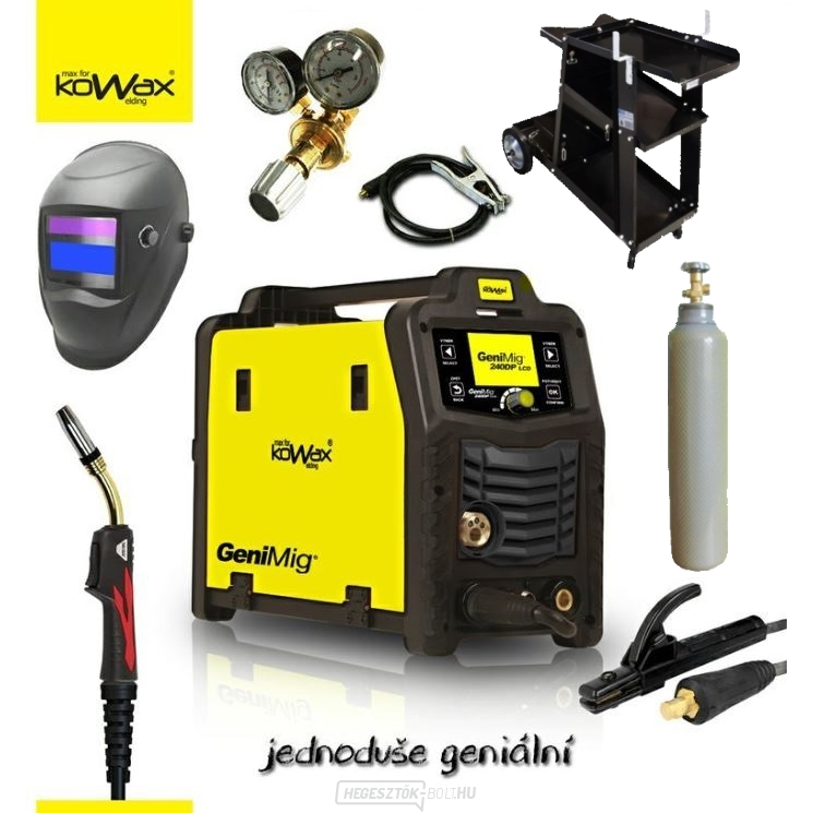 KOWAX GeniMig 240DP LCD zseblámpa 4m kábelek 3m szelepház 3m szelepház kocsi palack