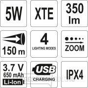 LED zseblámpa XT-E CREE 5W USB, 350 lm, Li-ion Előnézet 