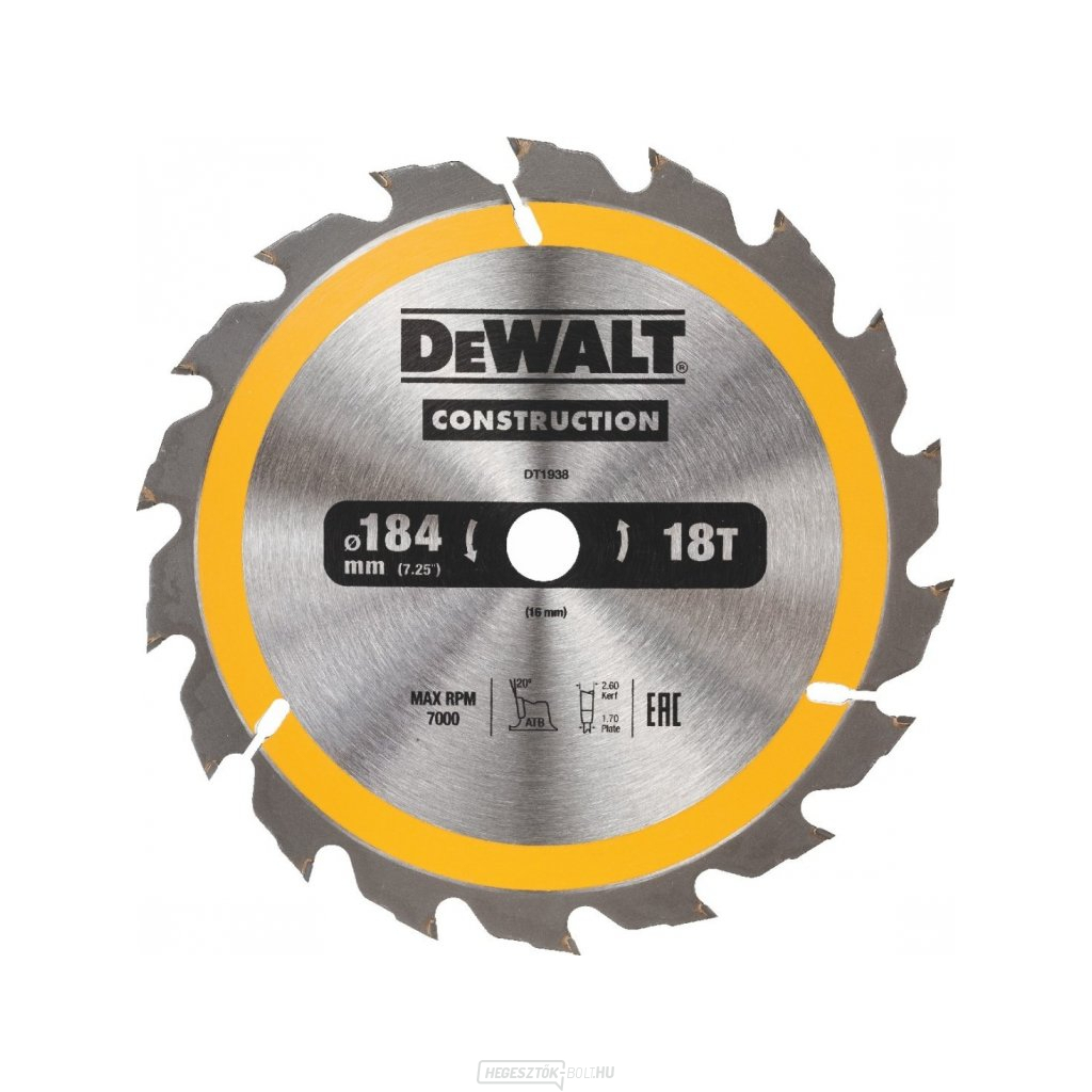 Dewalt fűrészlap 184x16mm 18 fogak 20°-ban a gyors hosszirányú vágásért