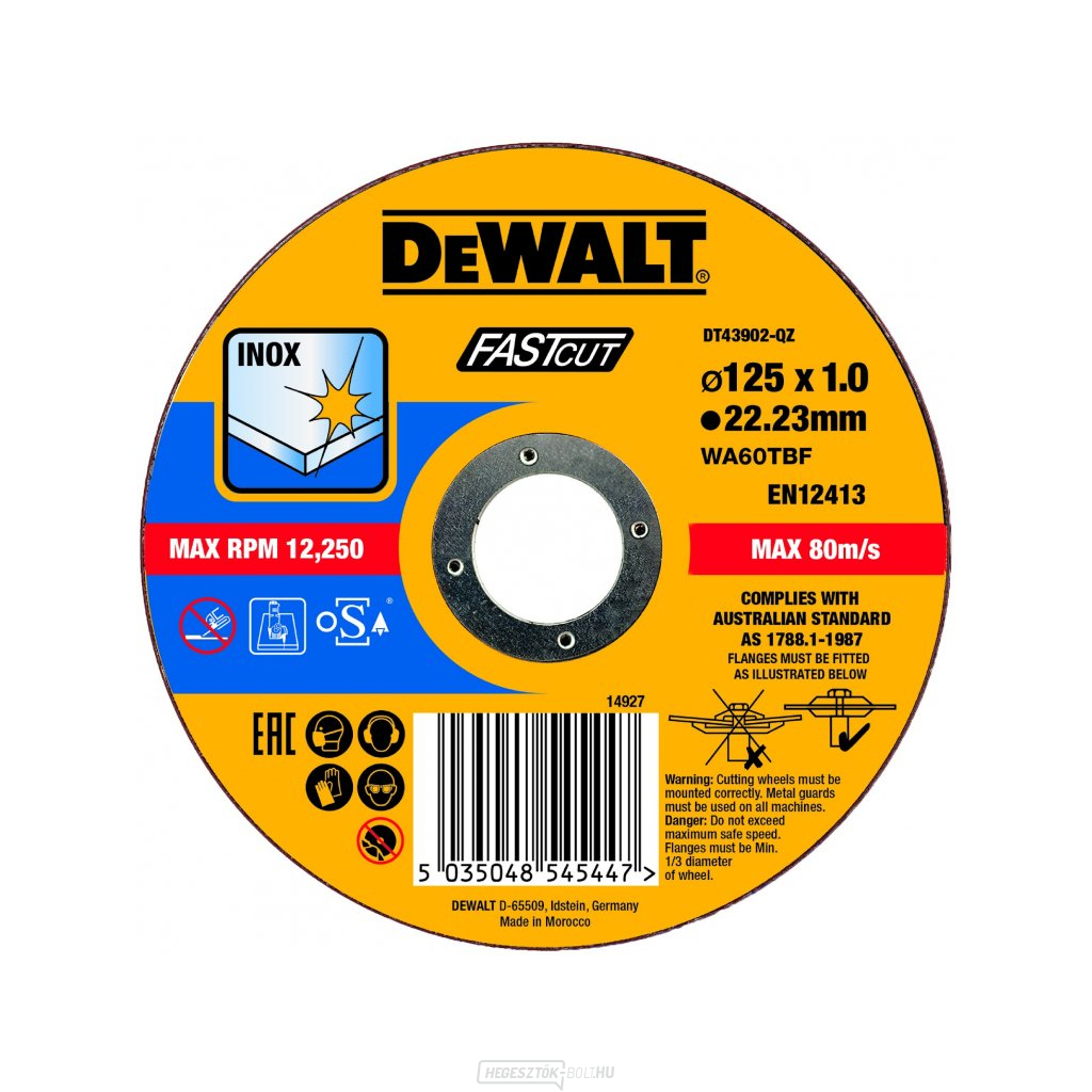 Dewalt vágótárcsa 125x22,3x1mm FASTCUT rozsdamentes acél sarokcsiszolóhoz