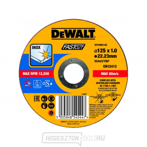 Dewalt vágótárcsa 125x22,3x1mm FASTCUT rozsdamentes acél sarokcsiszolóhoz Dewalt vágótárcsa 125x22,3x1mm FASTCUT rozsdamentes acél sarokcsiszolóhoz gallery main image