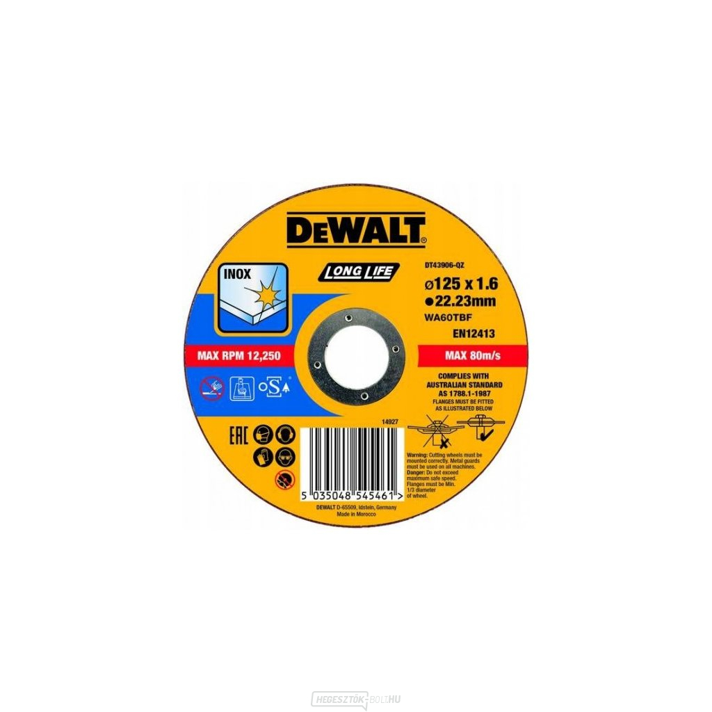 Dewalt rozsdamentes acél vágótárcsa - lapos 125x22,3x1,6 mm