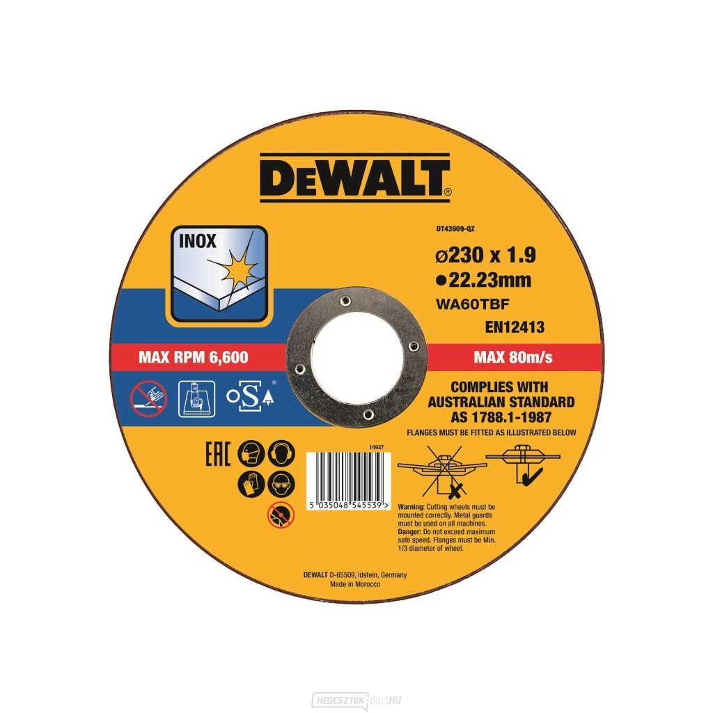 Dewalt vágótárcsa 230x22,2x1,9 mm TYPE 1 rozsdamentes acélhoz