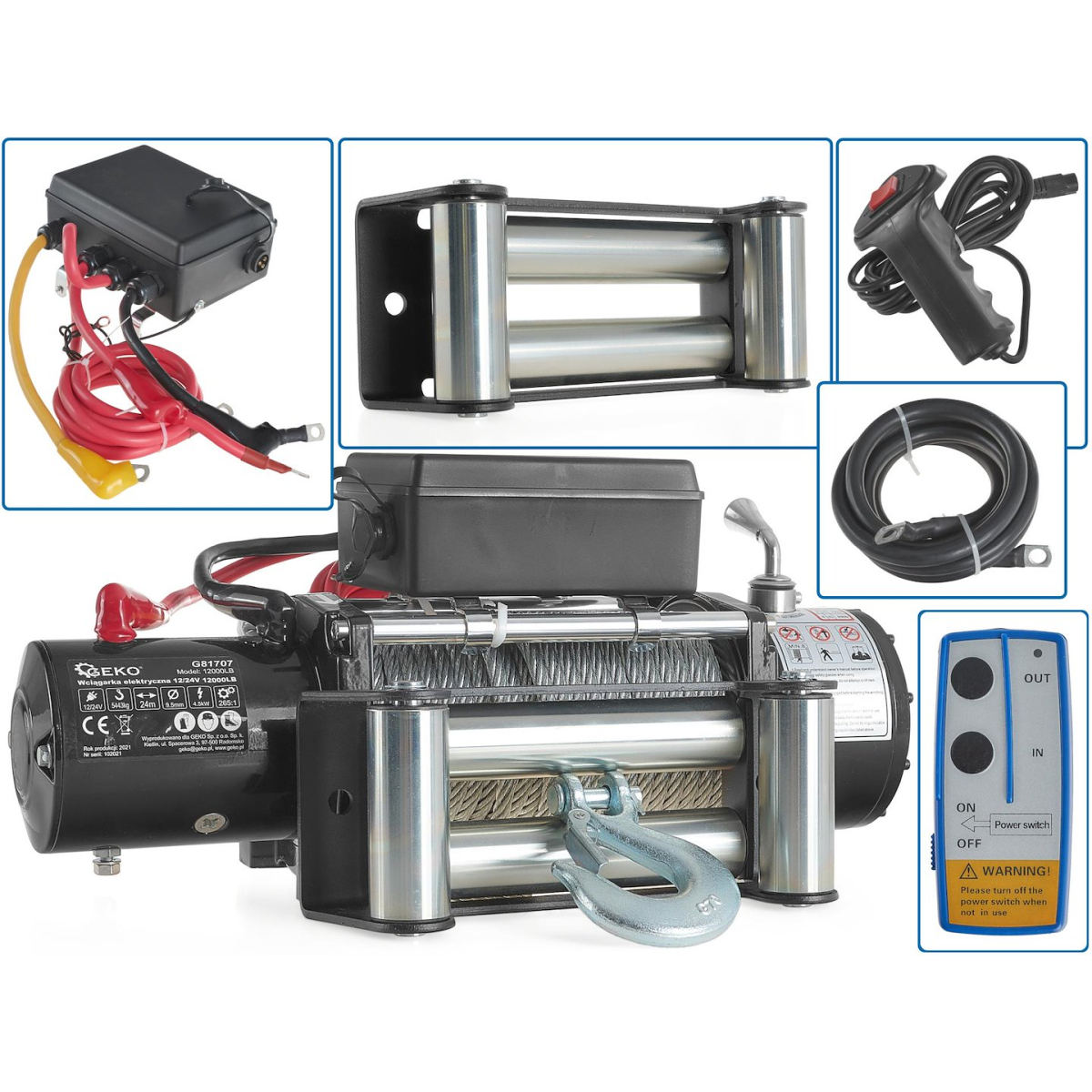 Elektromos kötélcsörlő 4500 W/12 V, 5,44 t, nagyobb terepjárókhoz, vontatáshoz - GEKO