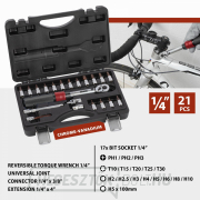 KREATOR KRT503101 - Nyomatékkulcs készlet 21 db 1/4