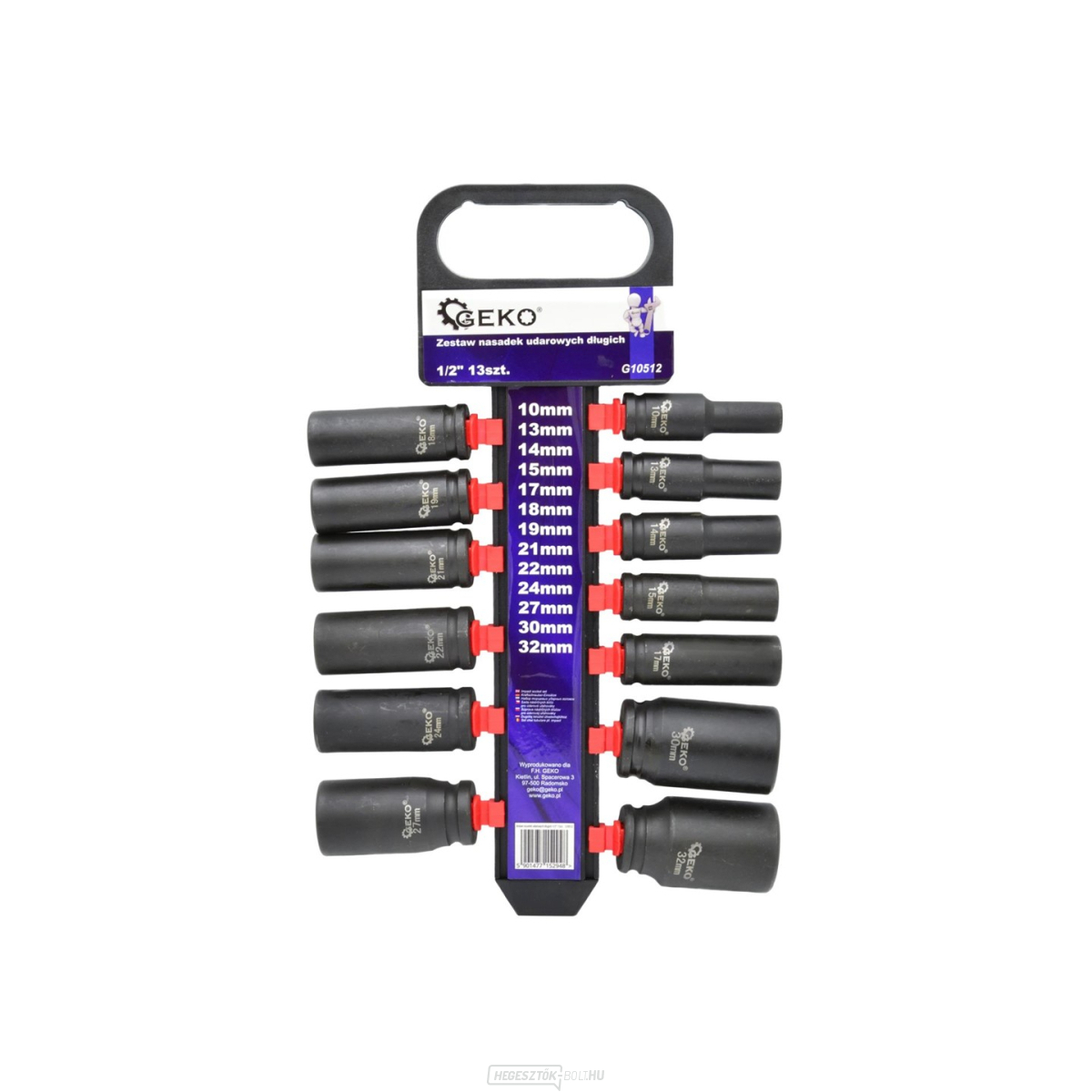 GEKO készlet 13 db hosszú ütközőaljzatból, 1/2 GEKO készlet 13 db hosszú ütközőaljzatból, 1/2
