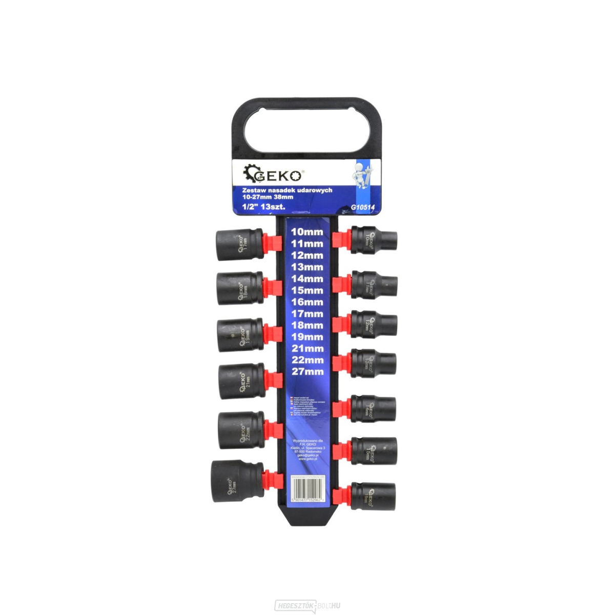 GEKO készlet 13 db ütköző aljzatból 1/2" 10-27mm 38mm