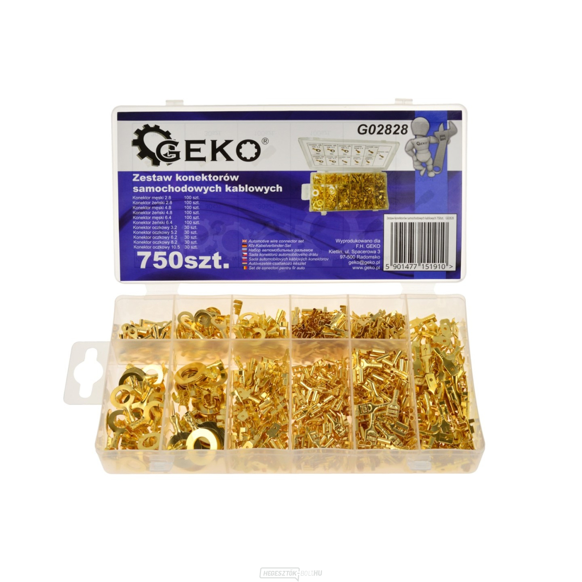 GEKO Elektromos csatlakozók autókhoz, különféle típusok, 750 db-os készlet