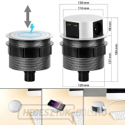 Solight 3z + USB A+C + vezeték nélküli 10 W-os kihúzható aljzatblokk, kör alakú, hosszabbító 2 m, 3 x 1,5 mm2 Előnézet 