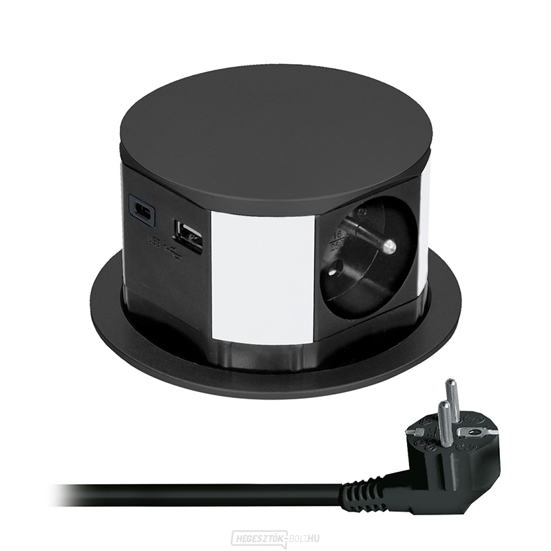 Solight 3z + USB A+C kihúzható aljzatblokk, 2m, fekete
