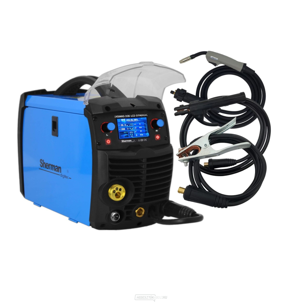 Sherman Synergic inverteres hegesztő DIGIMIG 205 LCD SYNERGIC + MIG zseblámpa + kábelek