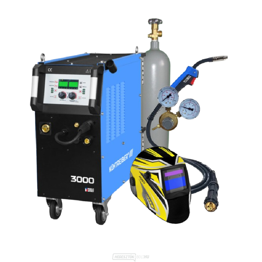KÜTŐKÉSZLET 3000 Multi MIG Synergic + Pisztoly + Szelep + Sisak + Tele CO2 Palack