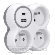 Solight csatlakozódoboz, 3x 16A, USB töltő A+C, fehér-szürke Előnézet 