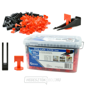 GEKO szintező rendszer csempéhez és burkolathoz 100 ék + 700 kapocs 1,5 mm GEKO szintező rendszer csempéhez és burkolathoz 100 ék + 700 kapocs 1,5 mm gallery main image