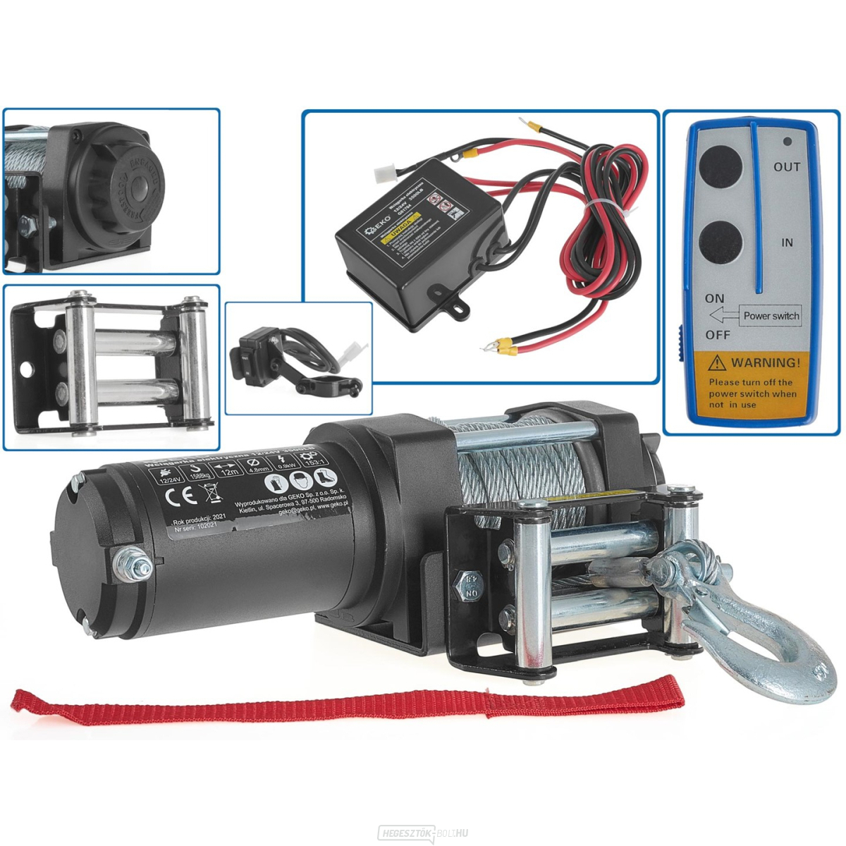 GEKO elektromos kötélcsörlő 12V, 1588kg/3500lb