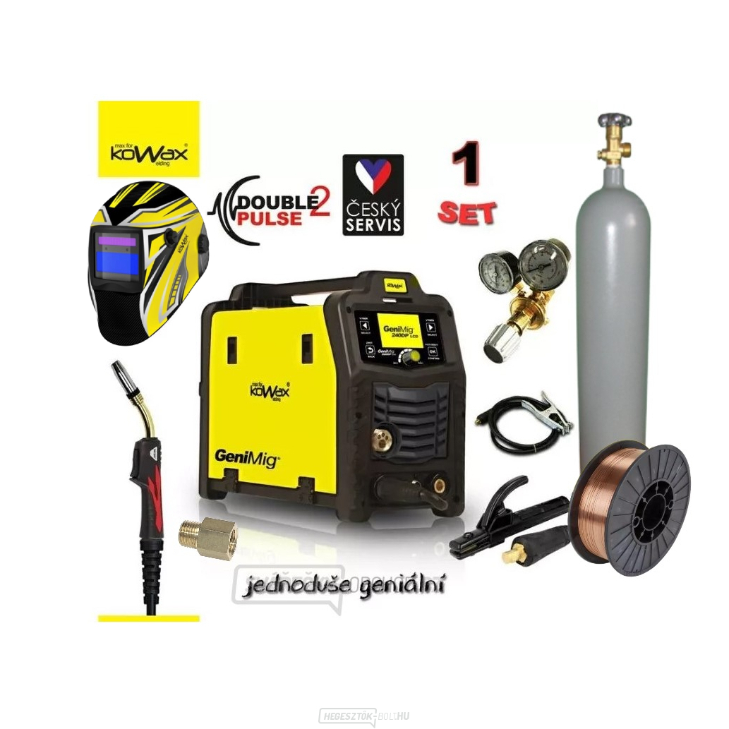 Kowax Genimig 240DP + 4M-es zseblámpa + 3M-es kábelek + szelep + sisak + vezeték + teli CO2 palack