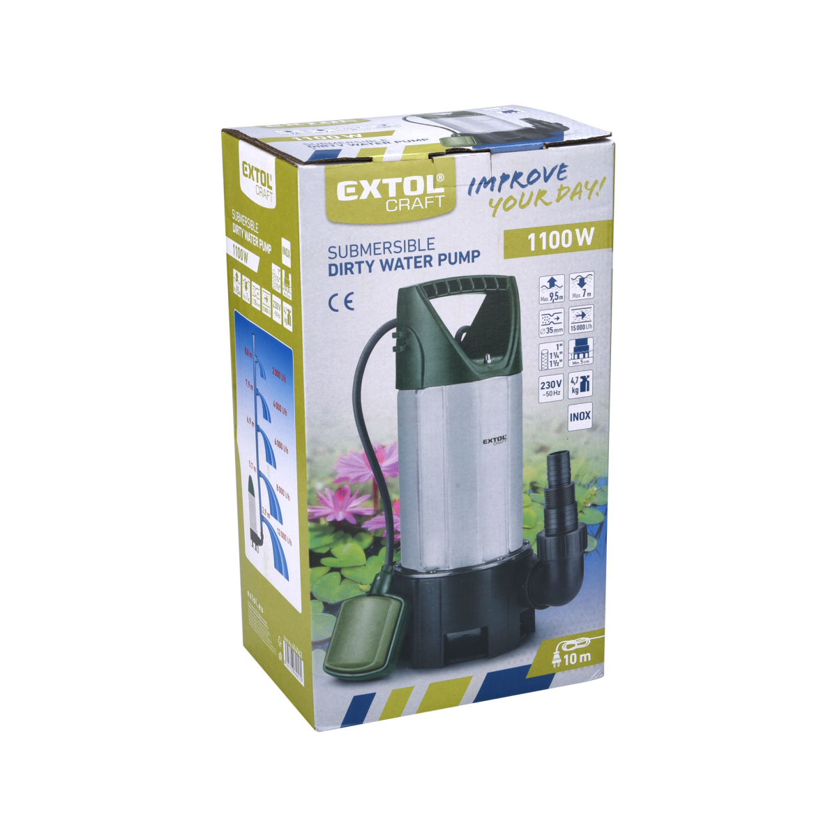 Búvárszivattyú EXTOL CRAFT 1100W rozsdamentes acél szennyezett vízhez, 15000l/h Előnézet 