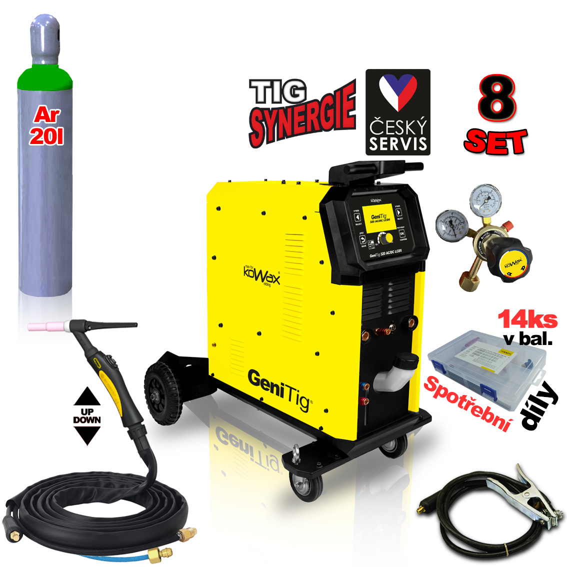 KOWAX GeniTig®320 AC/DC LCD5 + TIG18 hegesztőpisztoly + ház + hűtő + nyomáscsökkentő szelep + argonpalack