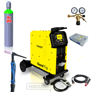 Kowax GeniTig 320 AC/DC LCD5 TIG/MMA inverter + TIG18 fáklya + váz + hűtő + nyomáscsökkentő szelep + argonpalack