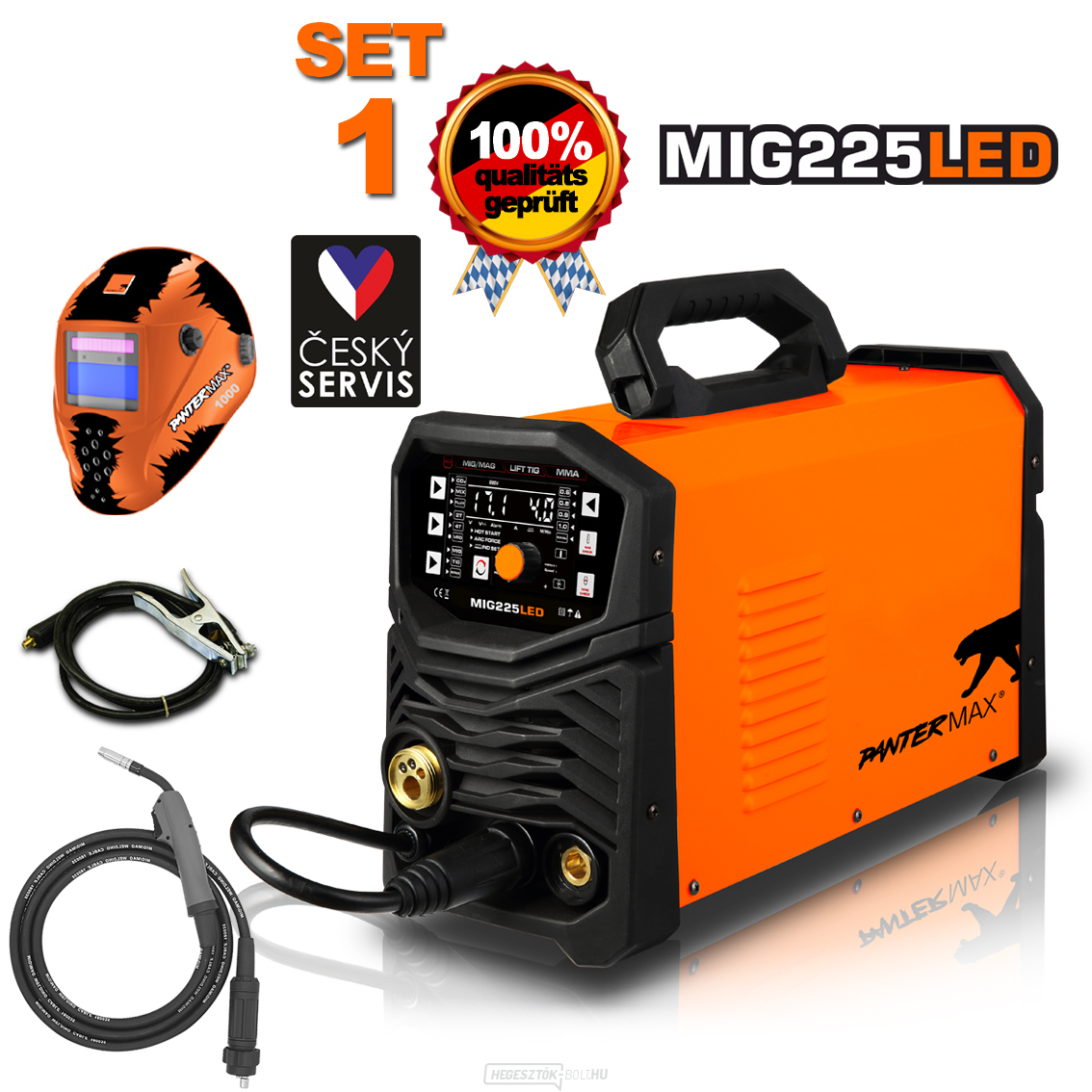 PANTERMAX MIG225LED inverteres hegesztőgép MIG/TIG/MMA + 3m kábel + motorháztető + fáklya
