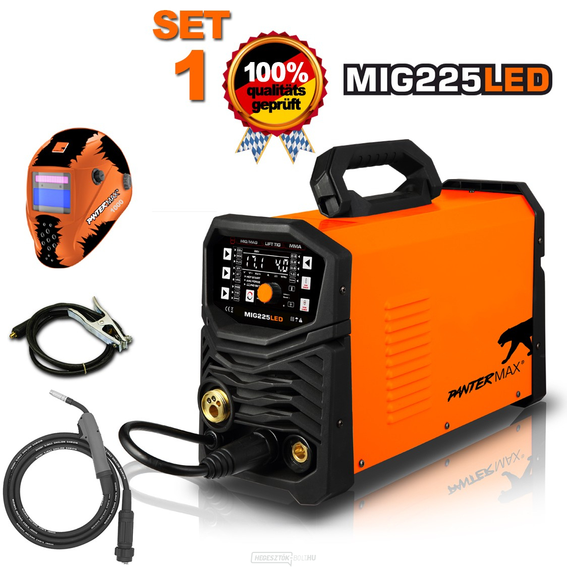 PANTERMAX MIG225LED inverteres hegesztőgép MIG/TIG/MMA + 3m kábel + motorháztető + fáklya