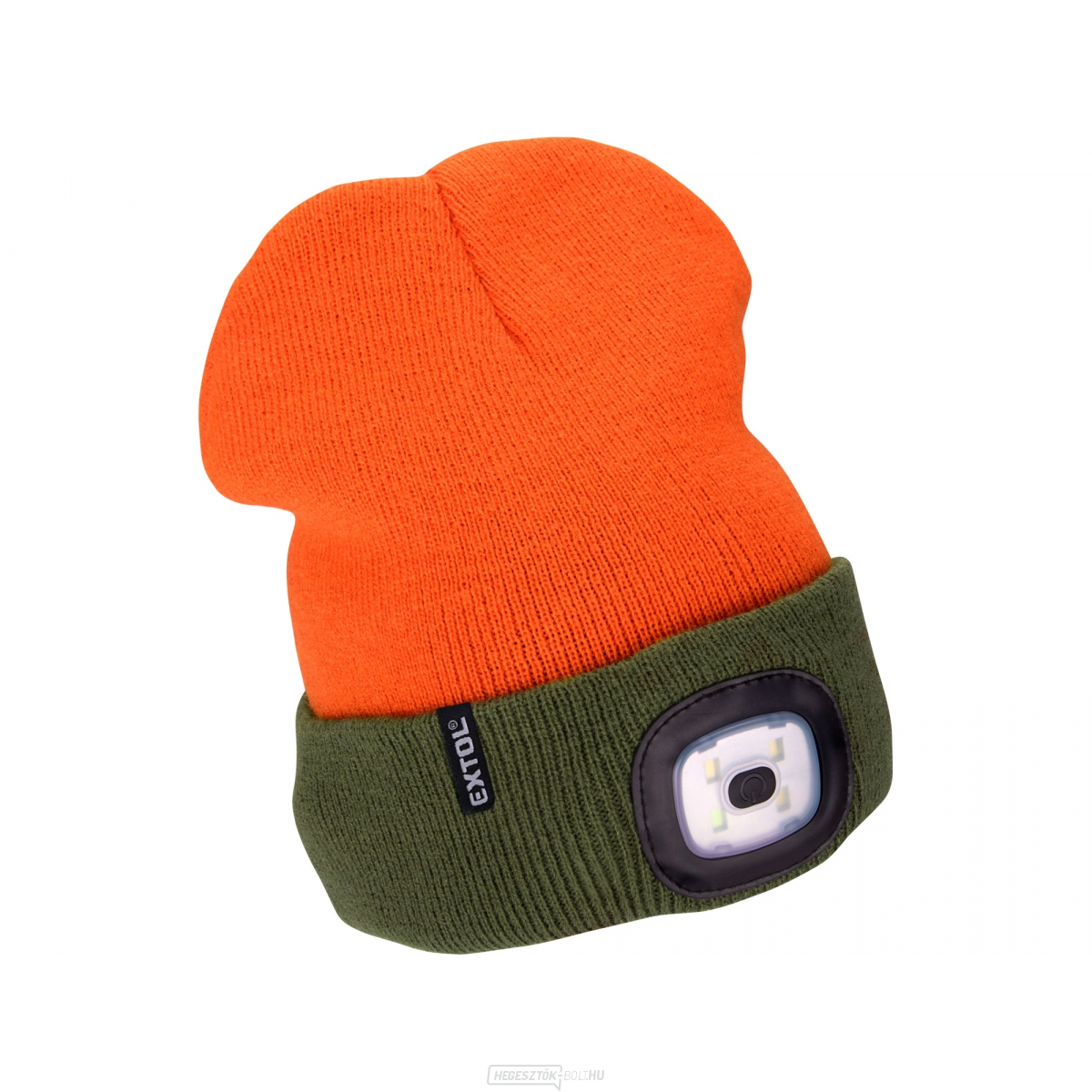 Fényszóró sapka 4x45lm, USB töltés, fluoreszkáló narancs/khaki zöld, megfordítható, univerzális méret