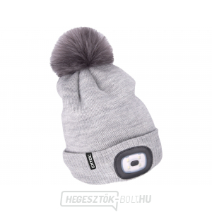 Fejlámpás sapka 4x45lm, USB töltés, világosszürke pomponnal, univerzális méret Fejlámpás sapka 4x45lm, USB töltés, világosszürke pomponnal, univerzális méret gallery main image