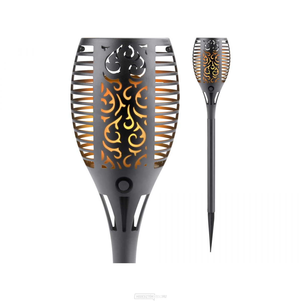 LED-es zseblámpa lánggal, 58cm, napelemes töltéssel, 33 LED-del