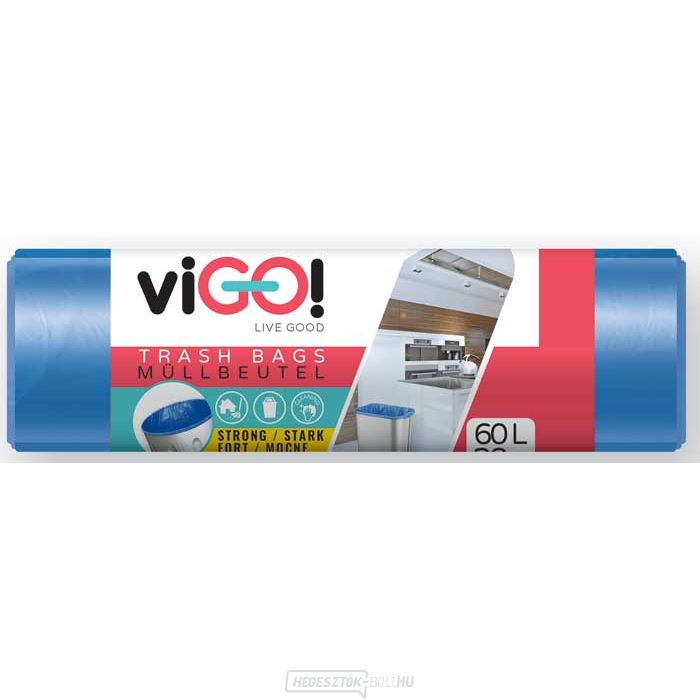 viGO! HDPE szemeteszsák 60l/28 db 58x67cm - kék