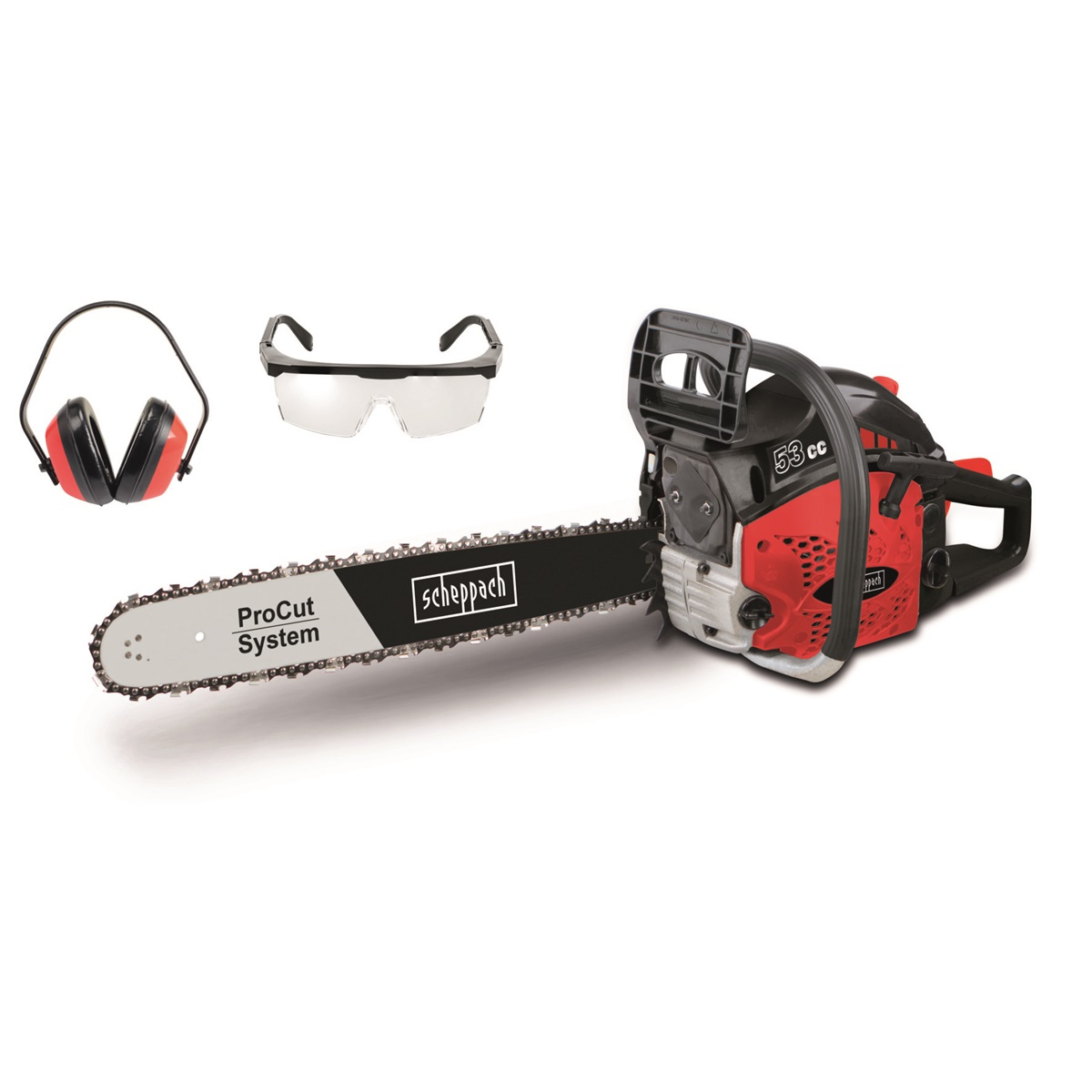 Scheppach BKS 5300 S láncfűrész benzinmotorral 53 cm3 + fejhallgató + védőszemüveg Előnézet 