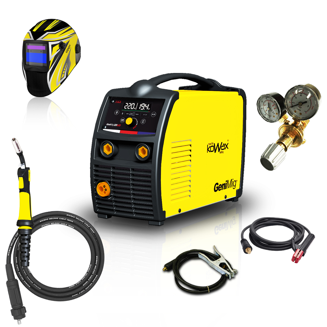KOWAX GeniMig®220LCD + égő + kábelek + piros. Szelep + motorháztető