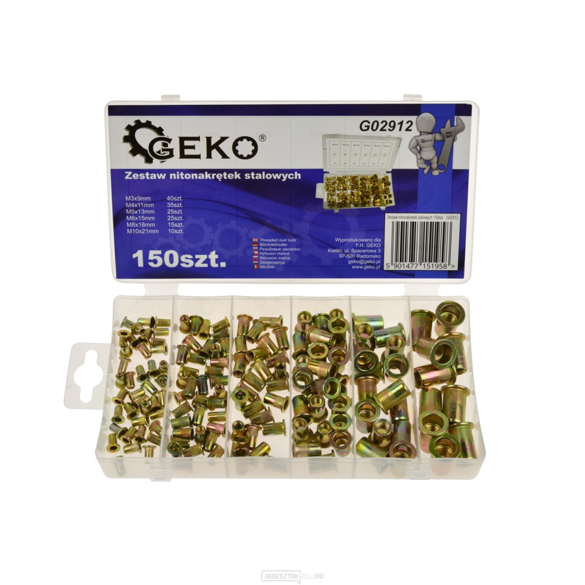 Acél szegecsanyák készlete GEKO 150 db