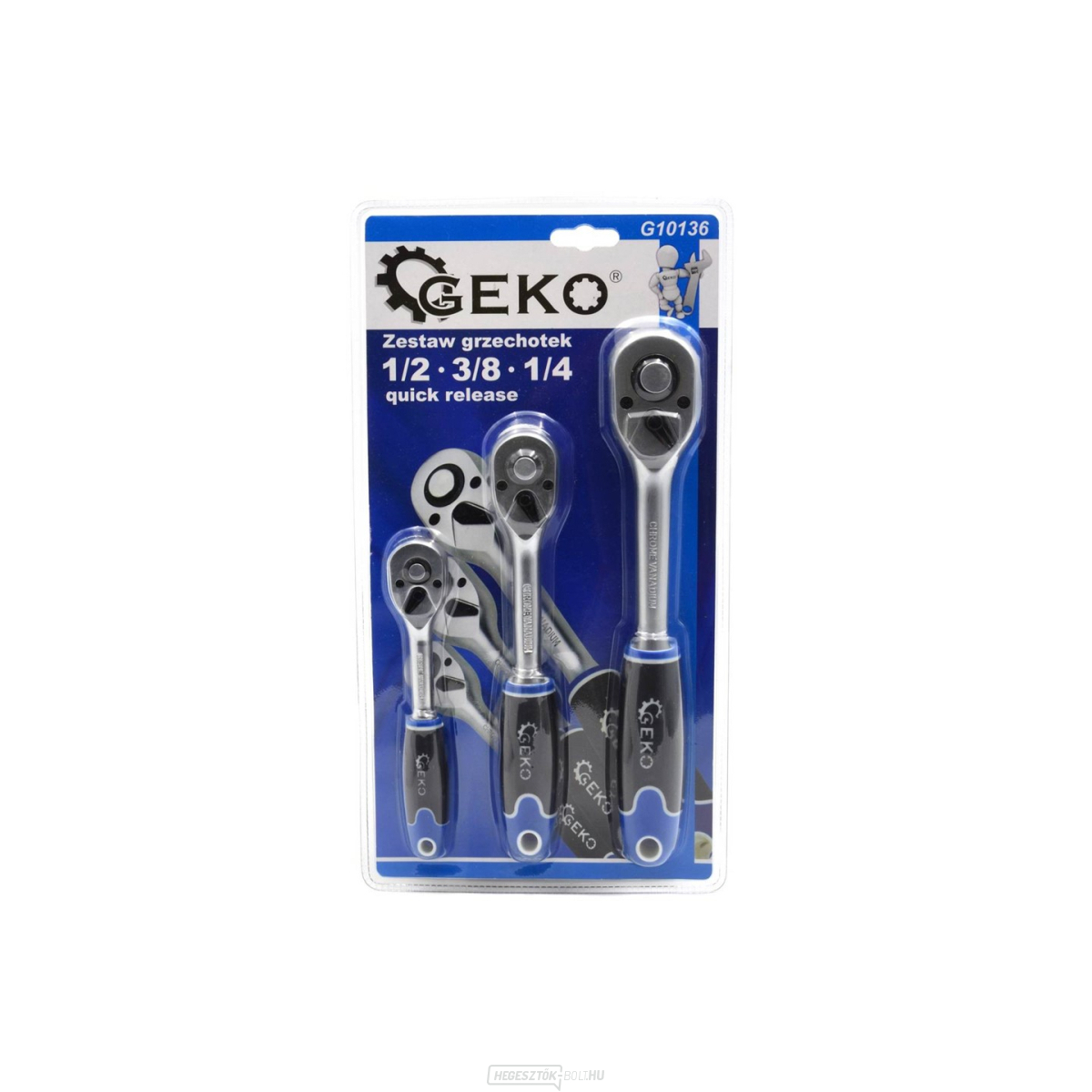 Racsnis 1/2", 3/8", 1/4" GEKO, 3 db-os készlet