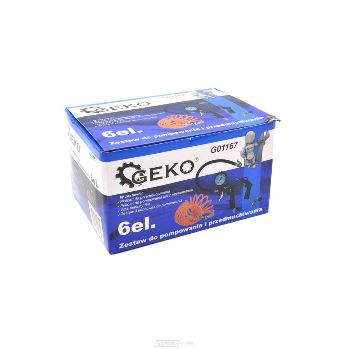 Fúvópisztoly GEKO nyomásmérővel, 6 db-os készlet