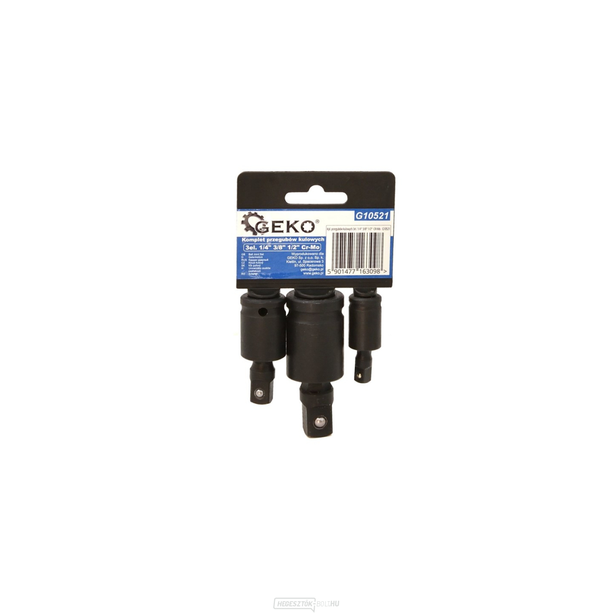 1/4"-os 3/8"-os 1/2"-es benyomható ütközőcsuklók készlete, 3 db Geko G10521
