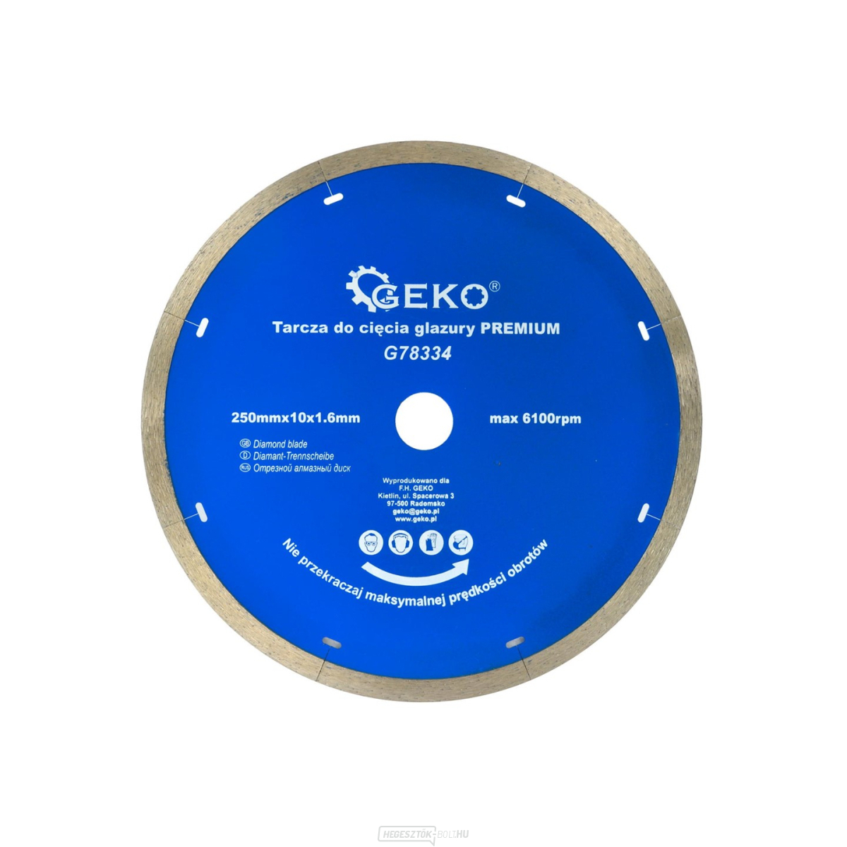 Gyémánt vágótárcsa körbefutó GEKO 250x10x22,2mm