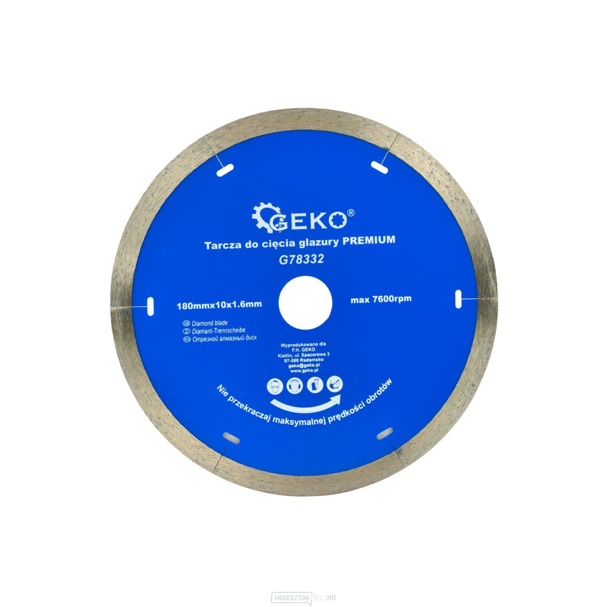 Gyémánt vágótárcsa körbefutó GEKO 180x10x22,2mm 