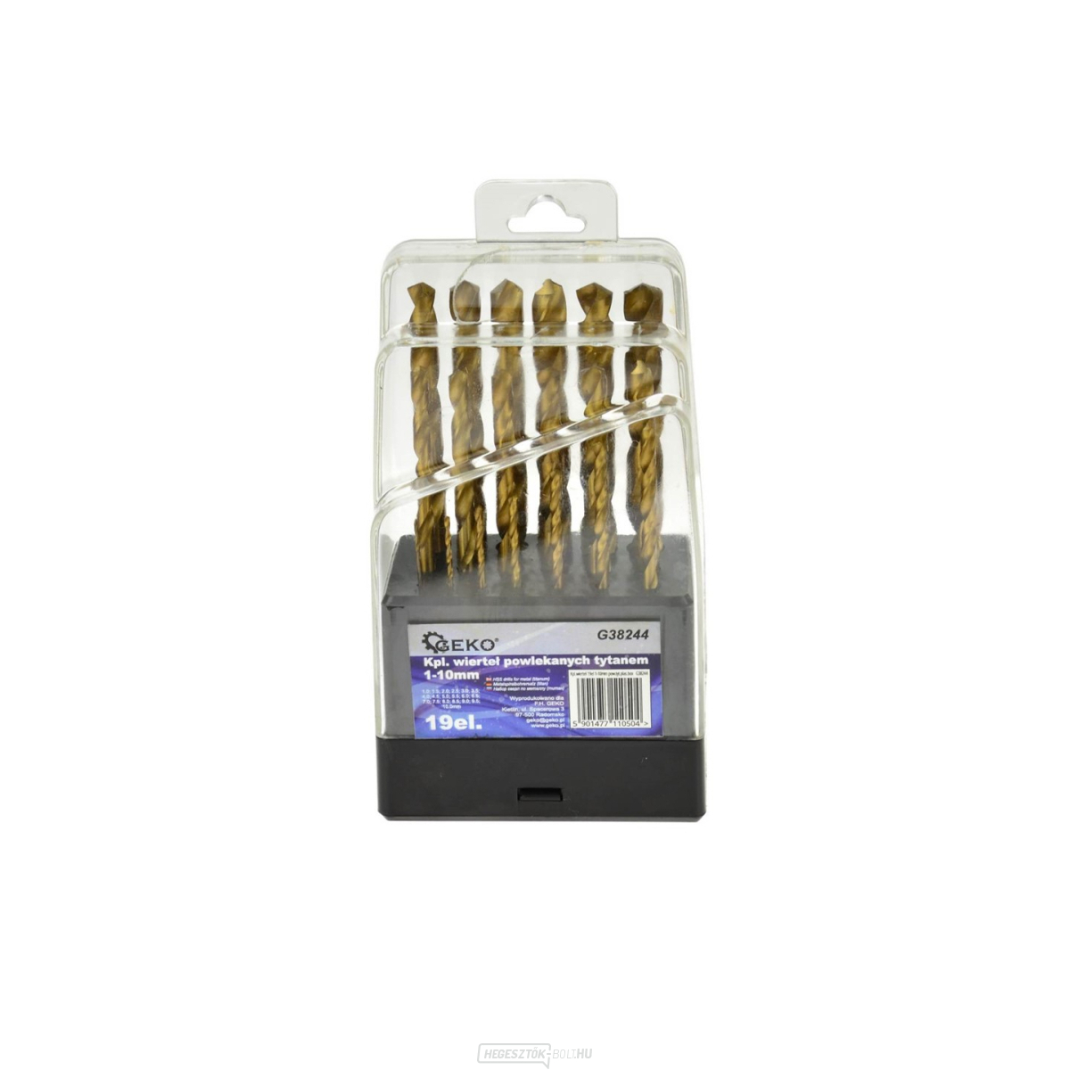 GEKO fémfúró, 19 db-os készlet, 1-10mm, egyenként 0,5mm, polírozott 
