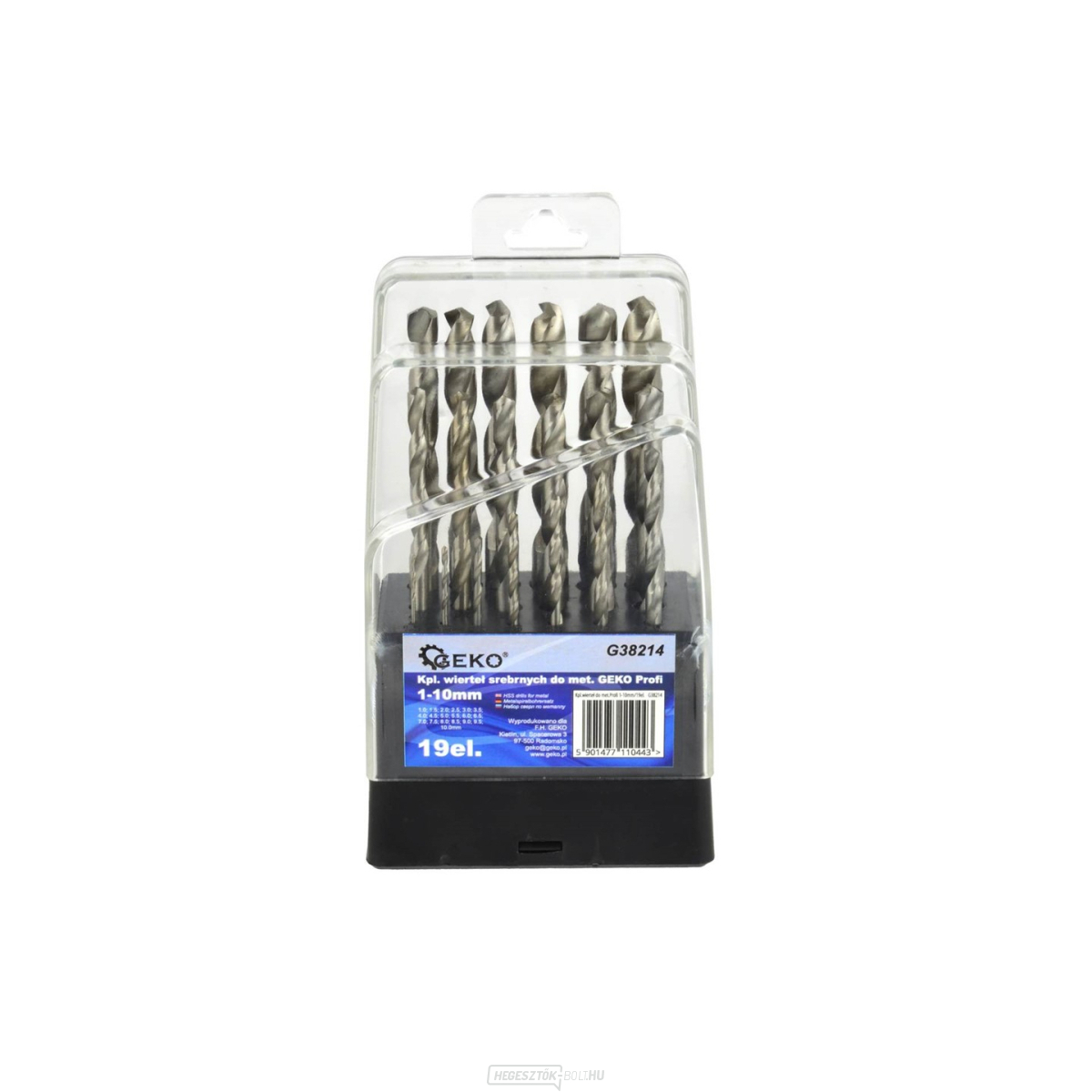 GEKO fémfúró, 19 db-os készlet, 1-10mm, egyenként 0,5mm 