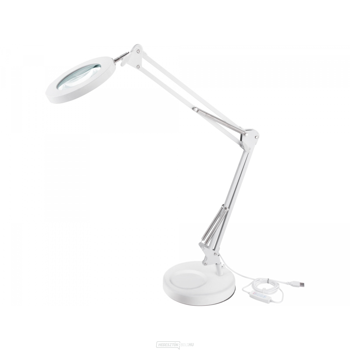 Asztali lámpa nagyítóval EXTOL LIGHT, USB táp, fehér, 2400lm, 3 fényszín, 5x nagyítás
